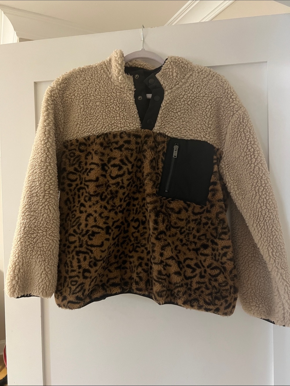 Rails Cream & Leopard Teddy Jacket